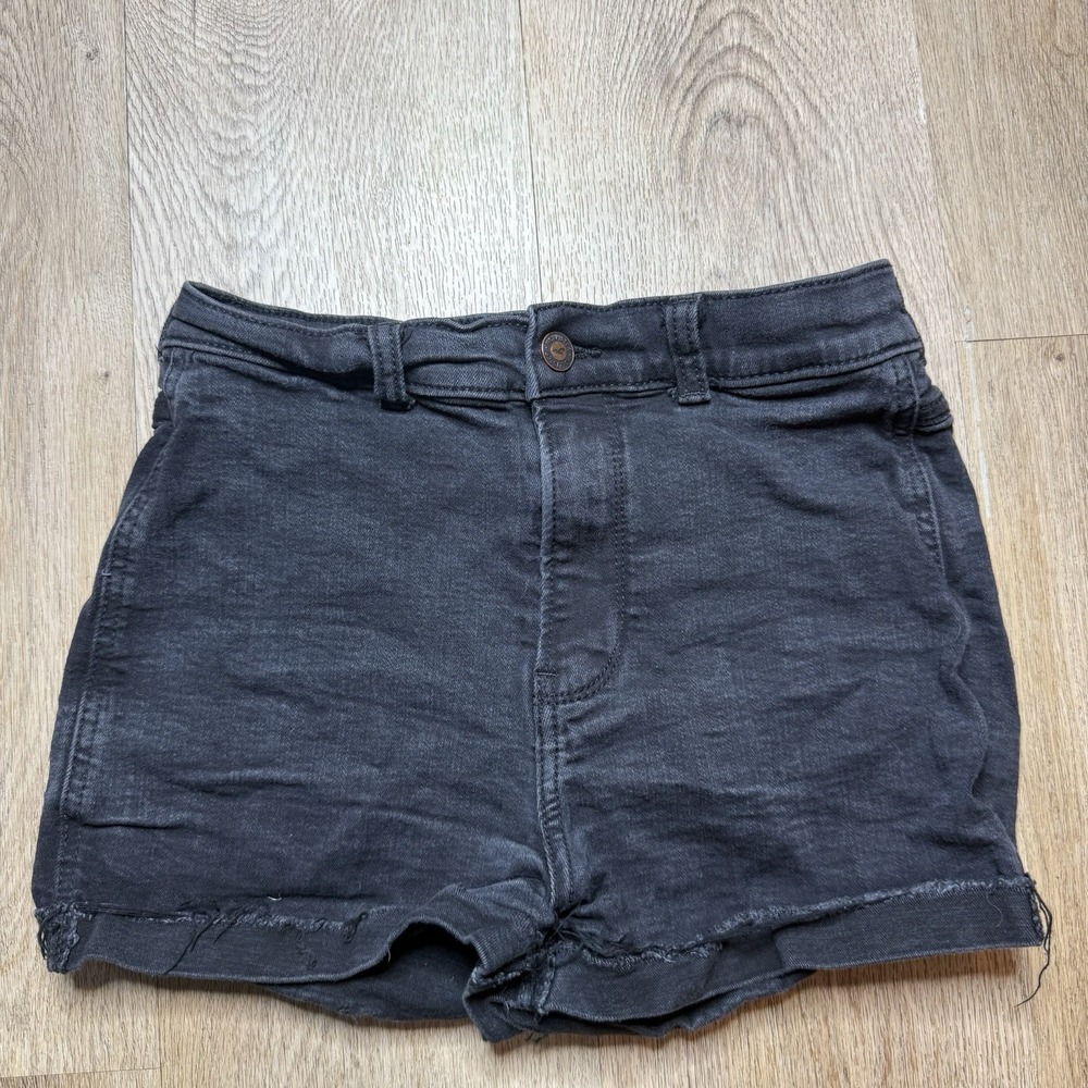 Hollister Shorts Womens Sz 5 Black Denim Ultra High Rise Mom Short 3" Button Fly